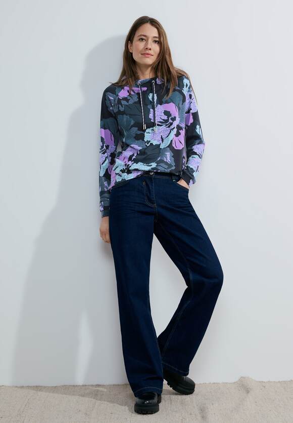 Big Flower Funnelneck Top - Universal Blue