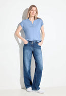 Split Neck Sleeveless Jumper - Soft Light Blue