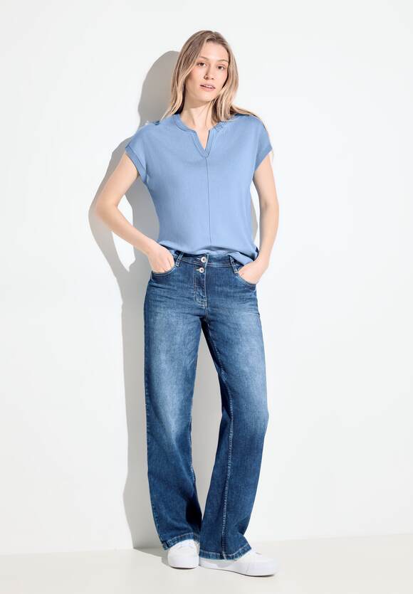 Split Neck Sleeveless Jumper - Soft Light Blue