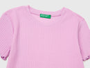 Wavy Hem Ribbed T-Shirt - Lilac