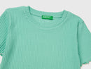 Wavy Hem Ribbed T-Shirt - Aqua
