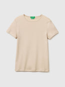 Slim Fit Round Neck T-Shirt - Beige