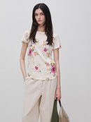 Linen Blend Floral T-Shirt - Floral