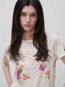Linen Blend Floral T-Shirt - Floral