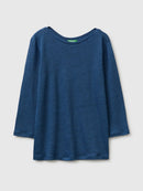 Linen Boatneck T-Shirt - Blue