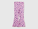 Girls Ribbed Print Flared Leggings - Lilac/purple