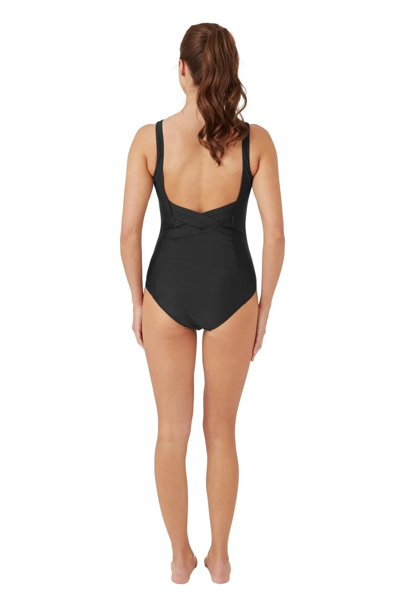 Plain Pleated Swimsuit - Black