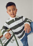 Stripe Long Sleeve Polo Shirt - Olive