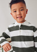 Stripe Long Sleeve Polo Shirt - Olive