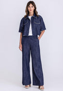 Beach Please Wide Leg Trouser - Blue Denim