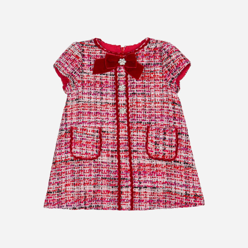Party Royal Woven Dress - Red Tweed