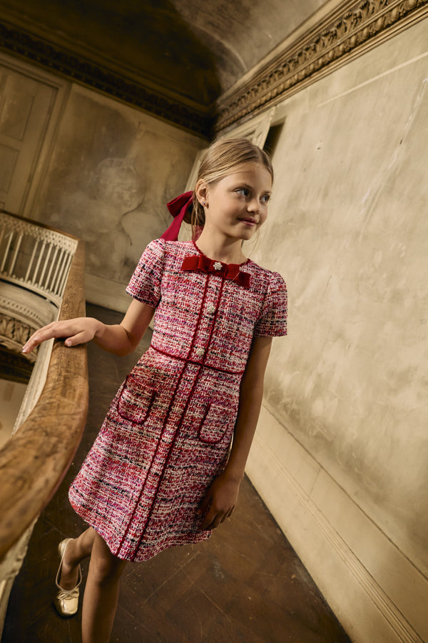 Party Royal Dress - Red Tweed