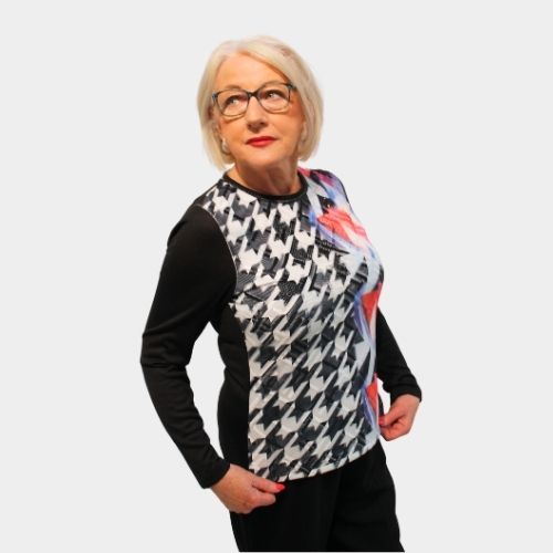 Check & Abstract Round Neck Jumper - Print