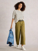 Tia Wide Leg Crop Jean - Khaki Green