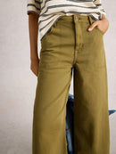 Tia Wide Leg Crop Jean - Khaki Green