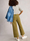 Tia Wide Leg Crop Jean - Khaki Green