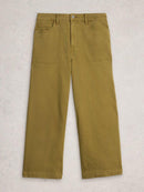 Tia Wide Leg Crop Jean - Khaki Green