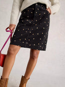 Tia Embroidered Cord Skirt - Grey