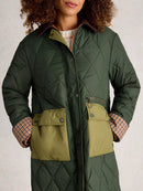 Stella Longline Quilted Coat - Dark Green