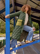 Stella Longline Quilted Coat - Dark Green