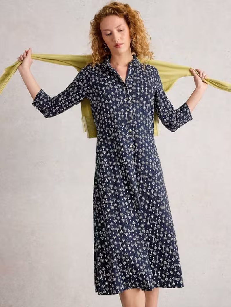 Rua Jersey Shirt Dress - Navy