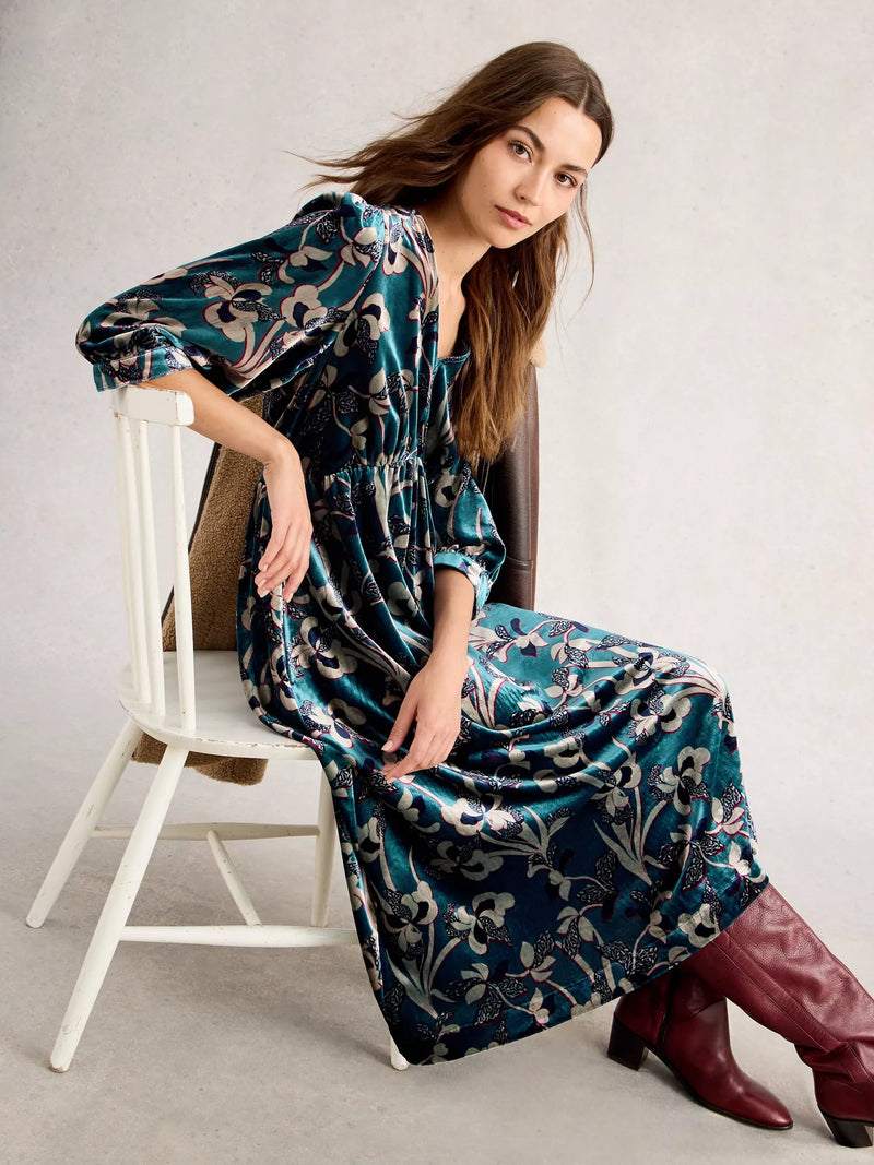 Lucy Velvet Dress - Blue Multi