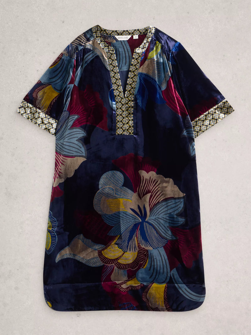 June Velvet Dress - Navy Multi