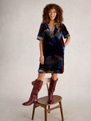June Velvet Dress - Navy Multi