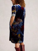 June Velvet Dress - Navy Multi