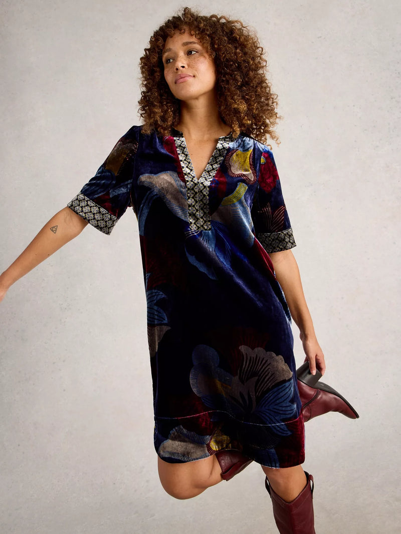 June Velvet Dress - Navy Multi