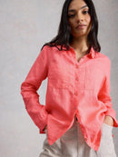 Sophie Linen Shirt - Mid Coral