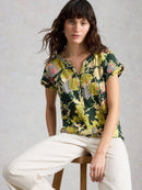 Nelly Notch Neck T-Shirt - Green Print