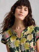 Nelly Notch Neck T-Shirt - Green Print