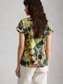 Nelly Notch Neck T-Shirt - Green Print