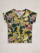 Nelly Notch Neck T-Shirt - Green Print
