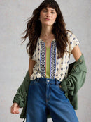 Nelly Notch Neck T-Shirt - White Multi