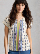 Nelly Notch Neck T-Shirt - White Multi