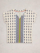 Nelly Notch Neck T-Shirt - White Multi