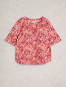 Weaver Notch Neck T-Shirt - Pink Print