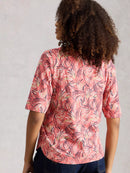 Weaver Notch Neck T-Shirt - Pink Print