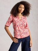 Weaver Notch Neck T-Shirt - Pink Print