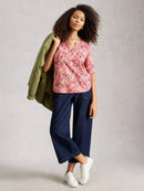 Weaver Notch Neck T-Shirt - Pink Print