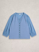 Daisy Dobby Mix Top - Mid Blue