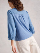 Daisy Dobby Mix Top - Mid Blue