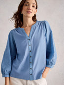 Daisy Dobby Mix Top - Mid Blue