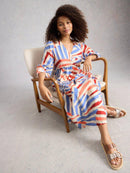 Lucy Linen Blend Midi Dress - Ivory Multi