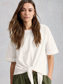 Embroidered Tie Hem Top - Brillant White