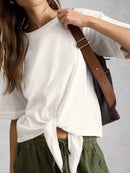 Embroidered Tie Hem Top - Brillant White