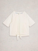 Embroidered Tie Hem Top - Brillant White