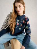 Floral Embroidered Sweat - Navy Multi